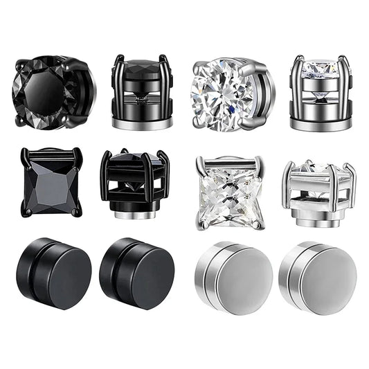 6-teiliges Set, Kristall, starke magnetische Ohrstecker-Clip-Ohrringe für Männer und Frauen, Punk, runde Zirkon-Magnet-Ohrringe, nicht durchdringender Schmuck