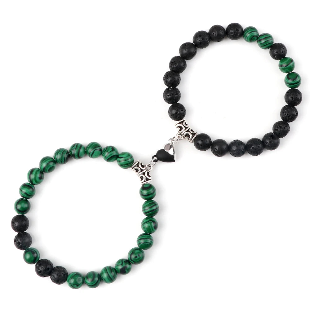 Heißer Paar Yin Yang Armband Set Männer 8mm Naturstein Herz form Magnet Liebe Armband für Frauen Freundschaft Mode schmuck Geschenk