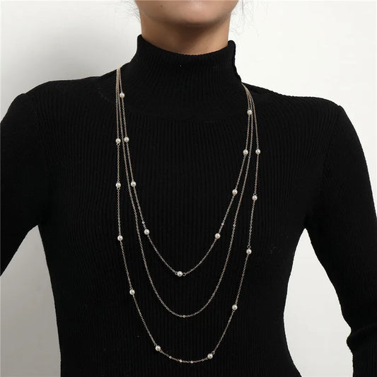 Mode Multilayer Ball Perlen Kette Halsketten für Frauen Trendy Halsband Kragen Minimalistischen Schmuck Weibliche Pullover Kette Halskette
