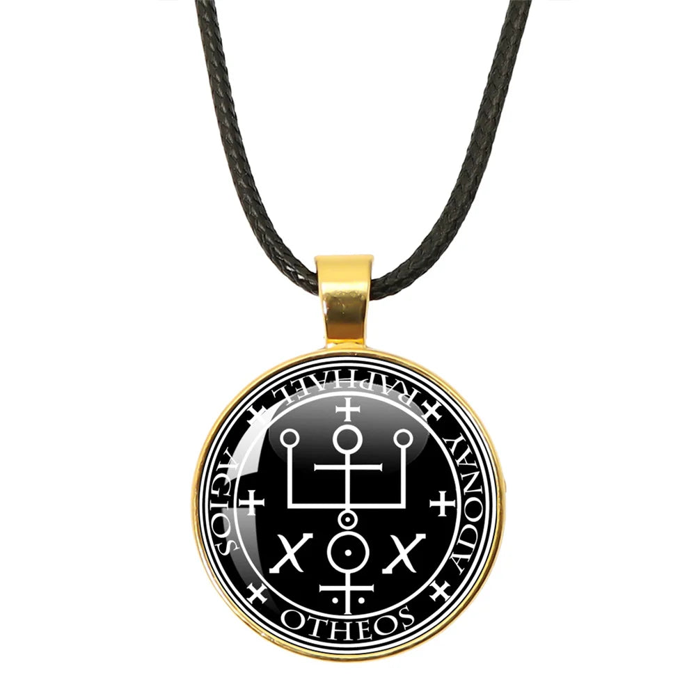 Siegel der sieben Erzengel Medaille Leder Seil Halskette Michael Raziel Uriel Gabriel Anhänger Rune Halskette Schutz Amulett Geschenke