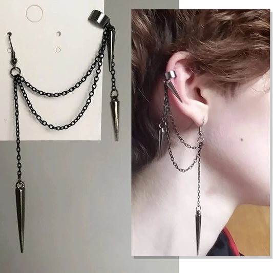 Neue Mode Kreative Trend männer Retro Schwarz Quaste Lange Kette Punk Ohrringe Hip Hop Nieten Ohrringe Weibliche Gothic Partei schmuck