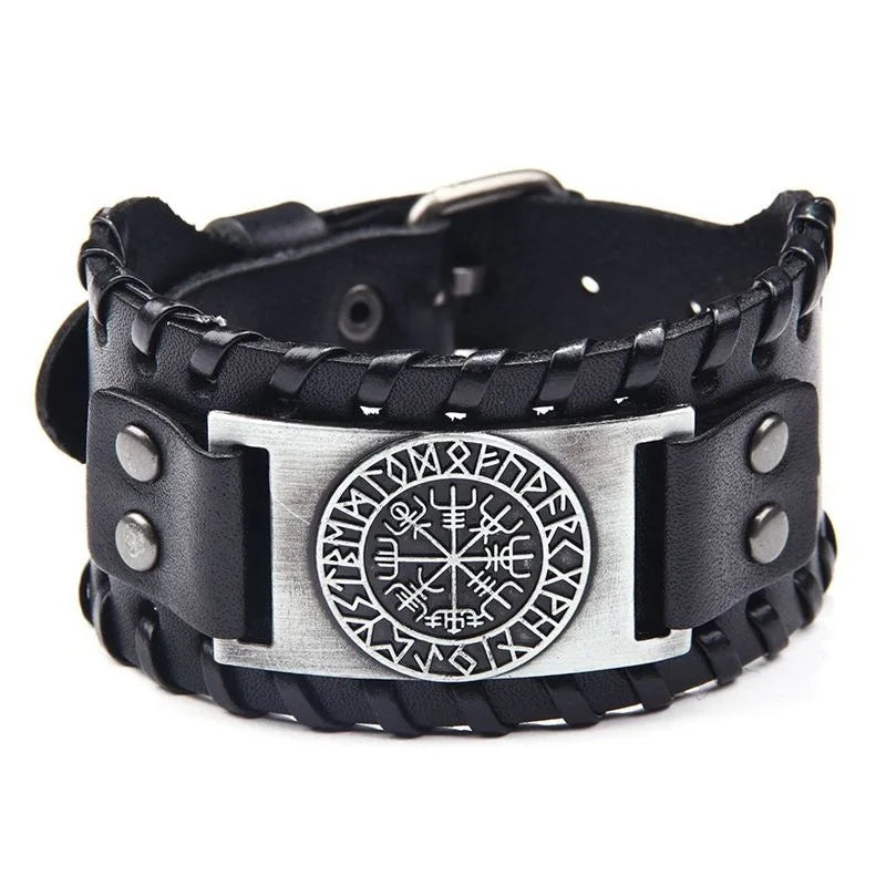 HNSP Viking Rune Schmuck Zubehör Wickelarmband aus Leder für Herren, verstellbare Größe
