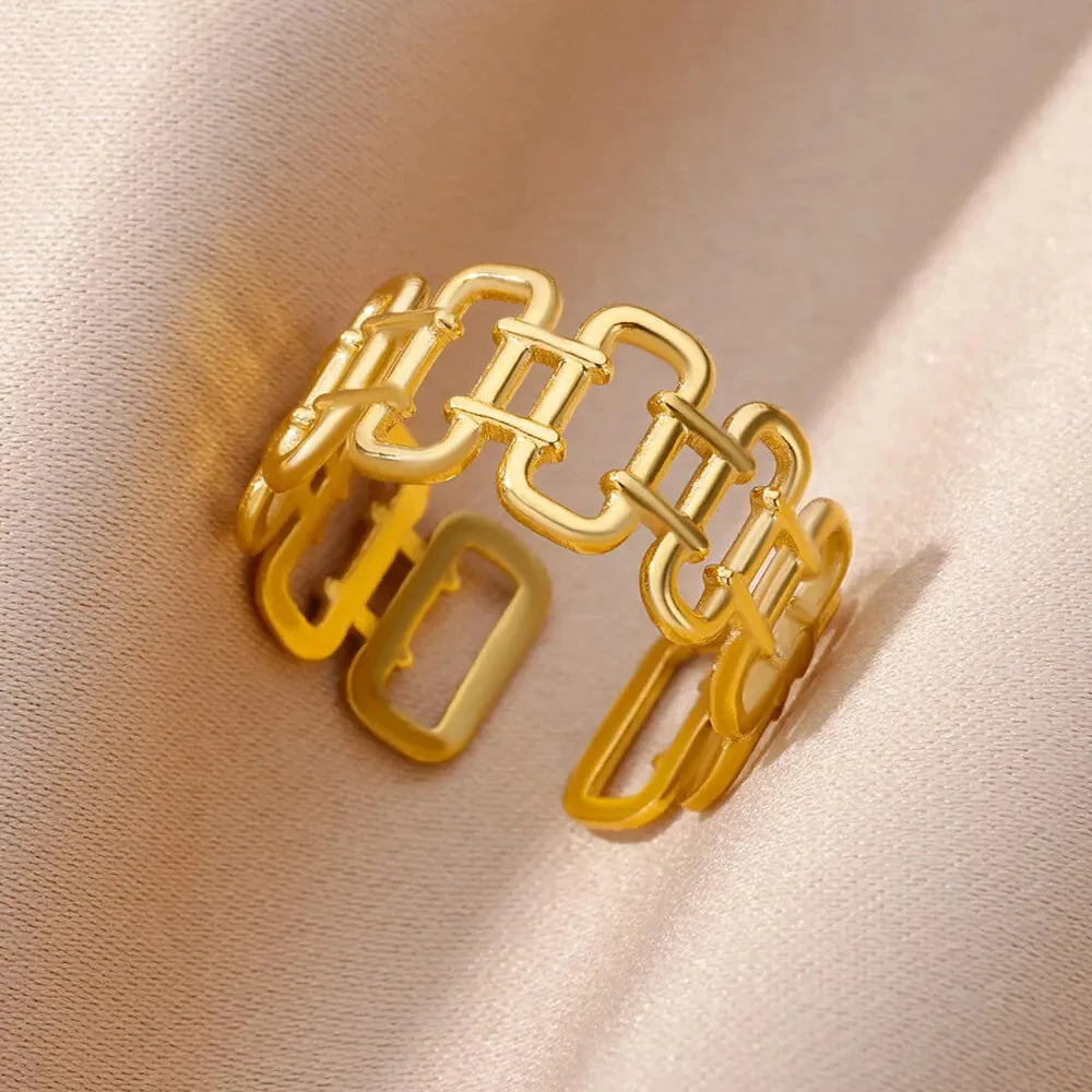 Edelstahl Ringe Für Frauen Männer Gold Farbe Hohl Weit Offenen Ring Weiblich Männlich Mode Hochzeit Party Finger Schmuck Geschenk 2024