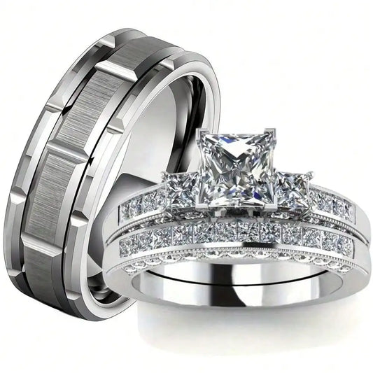 Mode Silber Farbe Paar Ringe für Liebhaber Trendy Edelstahl Männer Ringe Nette Frauen Strass Zirkon Ringe Set