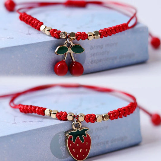 Süße Erdbeere Kirsche geflochtene Handschnur DIY verstellbare rote Seil Armbänder für Mädchen Mode Accessoires Geschenke Schmuck