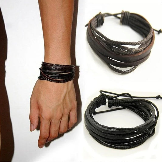 Freizeitmode Herren Handgewebtes Lederarmband Mehrschichtiges Paararmband