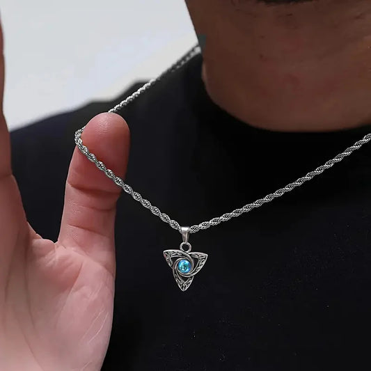 Mondstein-Halskette für Männer und Jungen, wasserdichte Halskette mit keltischem Knoten-Anhänger aus Edelstahl, Punk-Vintage-Schmuckgeschenke