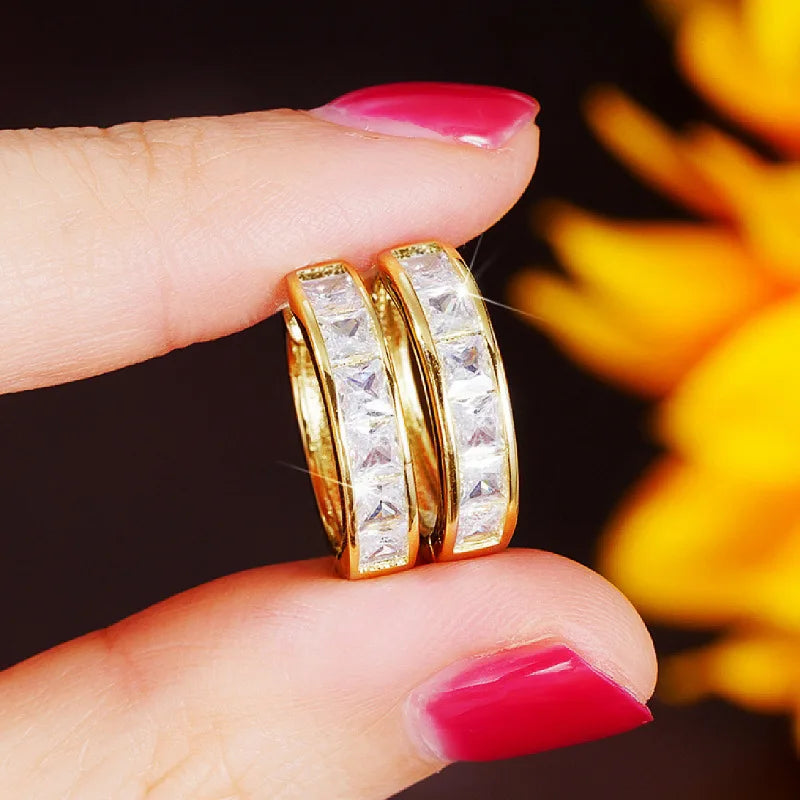 Gold Farbe Überzogene Edelstahl Runde Kreis Ohrringe für Frauen Mode Zirkonia Creolen Schmuck Pendientes Mujer
