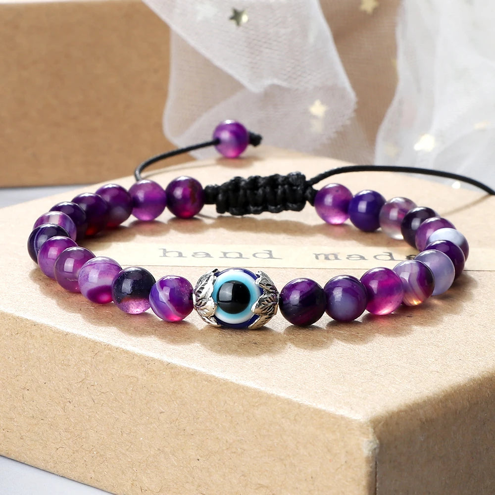 Mode Trendy Männer Türkische Bösen blick Armbänder 6mm Natürliche Tigerauge Vulkangestein Armbänder Frauen Geflochtene Amulett Schmuck Geschenke