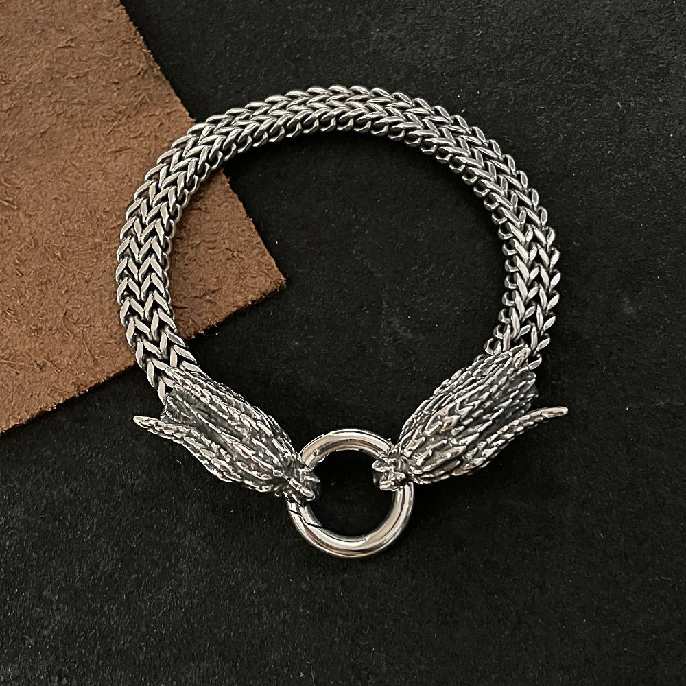 Vintage Drachenfamilie Drachenkopf Armbänder Herren Punk Edelstahl Kubanische Kette Biker Armband Ethnischer Charme Männlicher Schmuck Geschenk