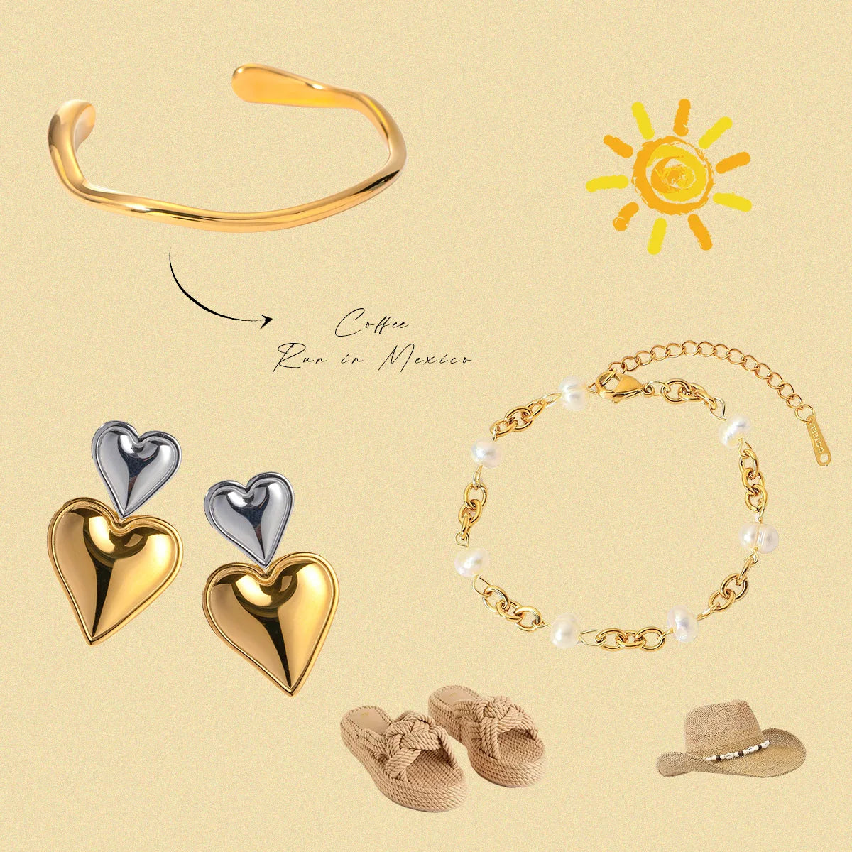 Uworld Damen-Schmuckset, Perlenkette, goldenes Armband, verstellbares stapelbares Armband, Liebesohrringe, Geschenk für Sie