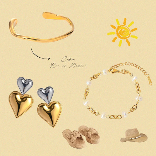 Uworld Damen-Schmuckset, Perlenkette, goldenes Armband, verstellbares stapelbares Armband, Liebesohrringe, Geschenk für Sie