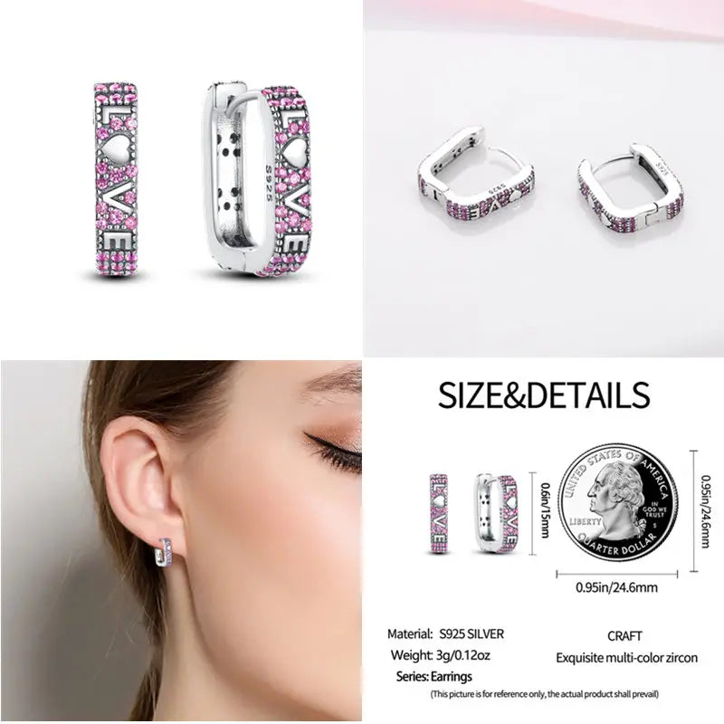 2024 Hotsale Ohrringe aus 925er-Sterlingsilber, Creolen mit Pavé-CZ-U-Form, Zirkon für Frauen, funkelnd, mit Größe, Modellanzeige