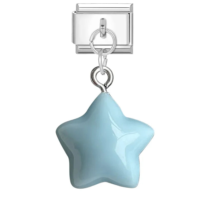 Lila Rosa Blau Schleife Knoten Herz Muschel Muschel Anhänger Italienischer Charm Link Fit 9MM Armband Edelstahl Männer Frauen DIY Herstellung