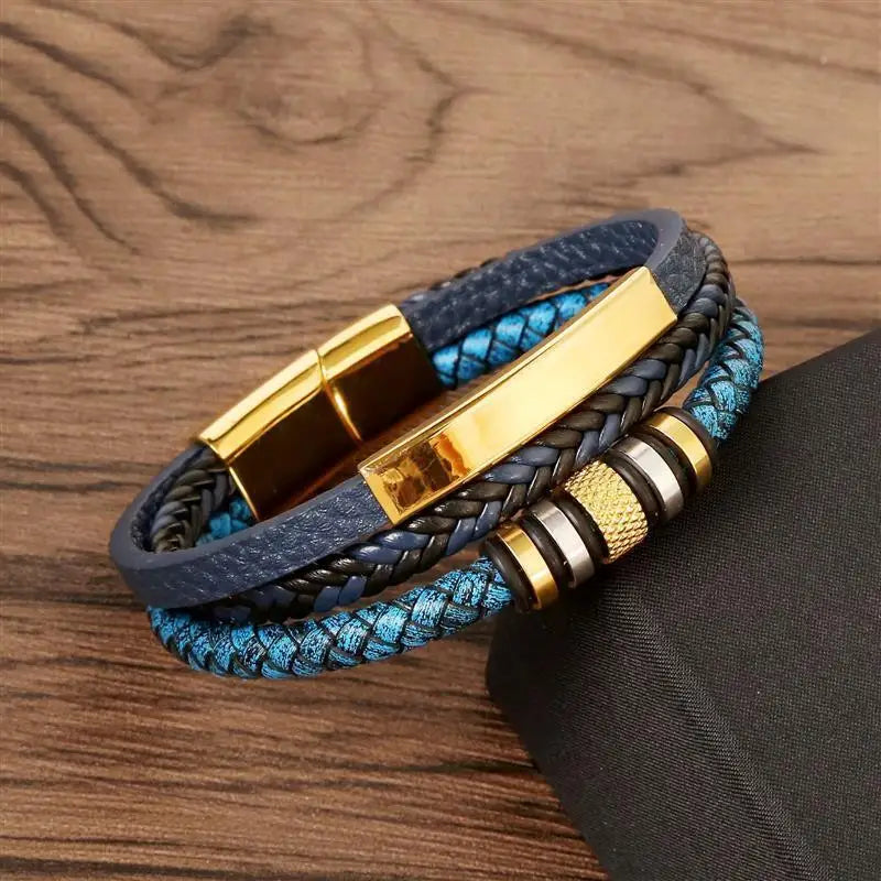 Punk Männer Leder armband mit Edelstahl Magnet verschluss geflochten mehr schicht ige Leder verpackung Armreifen Mann Schmuck Geschenk
