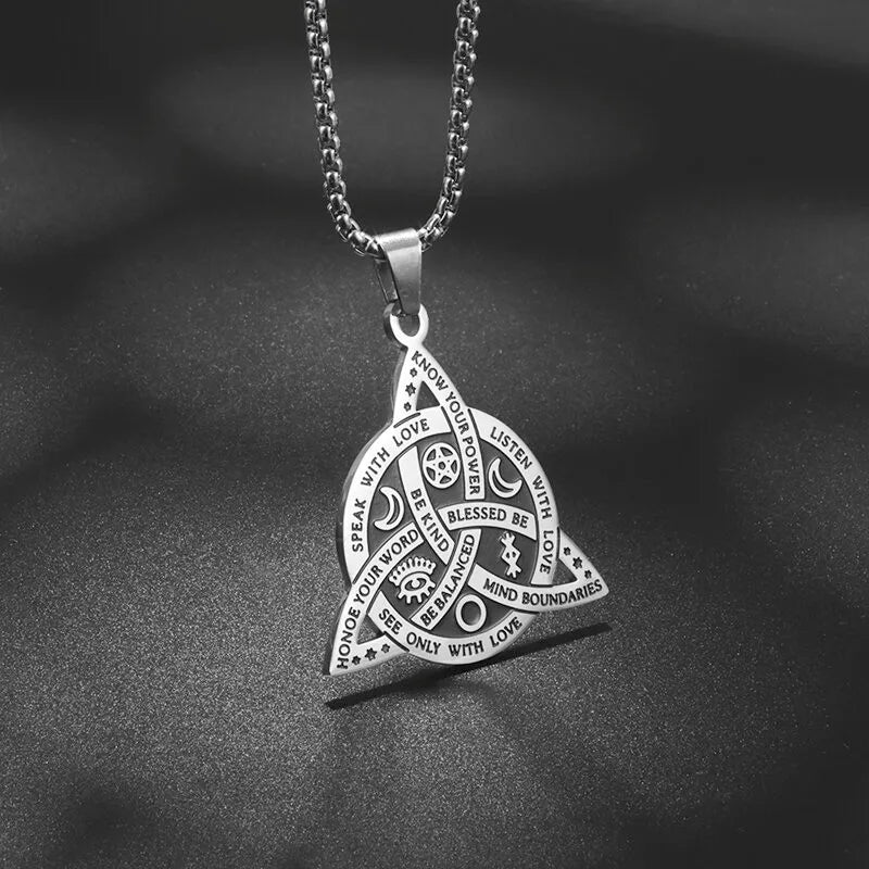 Hexenknoten-Manschettenarmband aus Edelstahl, heidnisches Hexerei-Symbol, magischer Knoten, viel Glück, Amulett, Armreifen, keltischer Knoten, Schmuck