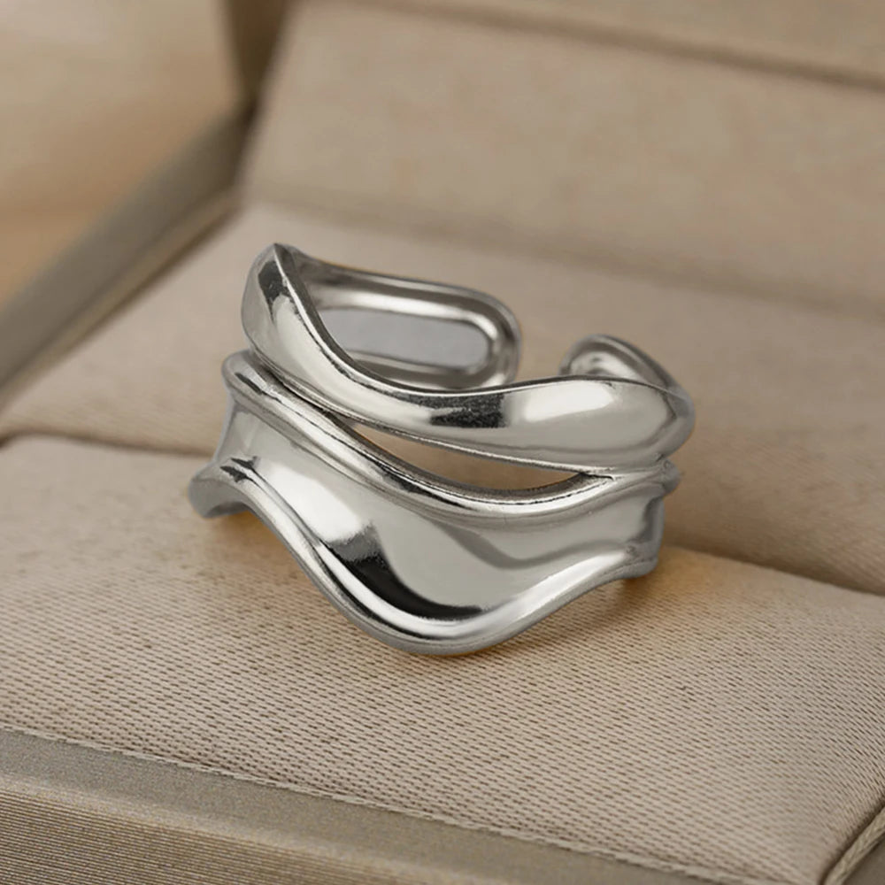 Edelstahl Ringe Für Frauen Männer Gold Farbe Hohl Weit Offenen Ring Weiblich Männlich Mode Hochzeit Party Finger Schmuck Geschenk 2024