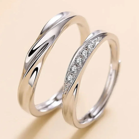 Einfache Mode Paar Ringe Set Silber Farbe Öffnung Einstellbare Finger Licht Luxus Schmuck Für Frauen Männer Jahrestag Geschenk
