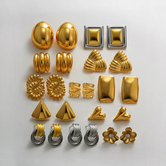 18 Karat vergoldete, gestreifte Textur, klobige Ohrstecker für Damen, glänzender Edelstahlknoten, gedrehte geometrische Ohrringe, täglicher Schmuck