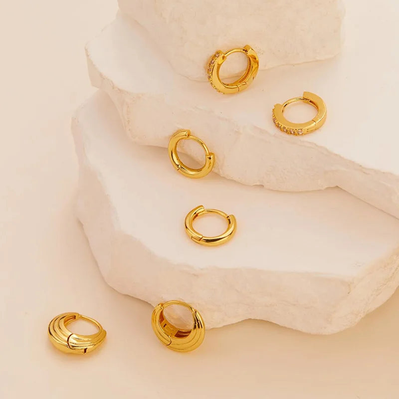 6 teile/satz Edelstahl Minimalistischen Creolen für Frauen Kristall Zirkonia Huggie Kreis Punk Ohrringe Piercing Schmuck Trendy