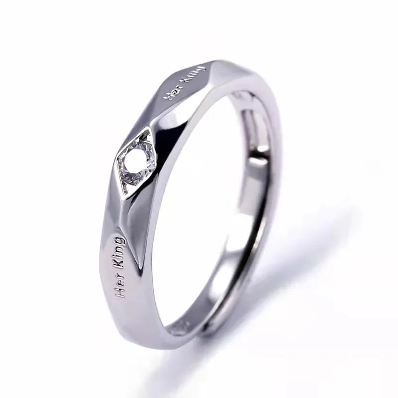 Luxuriöser, trendiger Paar-Pledge-Liebes-Token-Ring mit Buchstaben, Seine Königin und ihr König, gravierter Ehering für Damen und Herren, Fingerringe