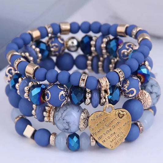 4 teile/satz Boho Strang Armbänder Für Frauen Kristall Perlen Armbänder Herz Brief Elastische Armreifen Armband Yoga Schmuck Geschenke