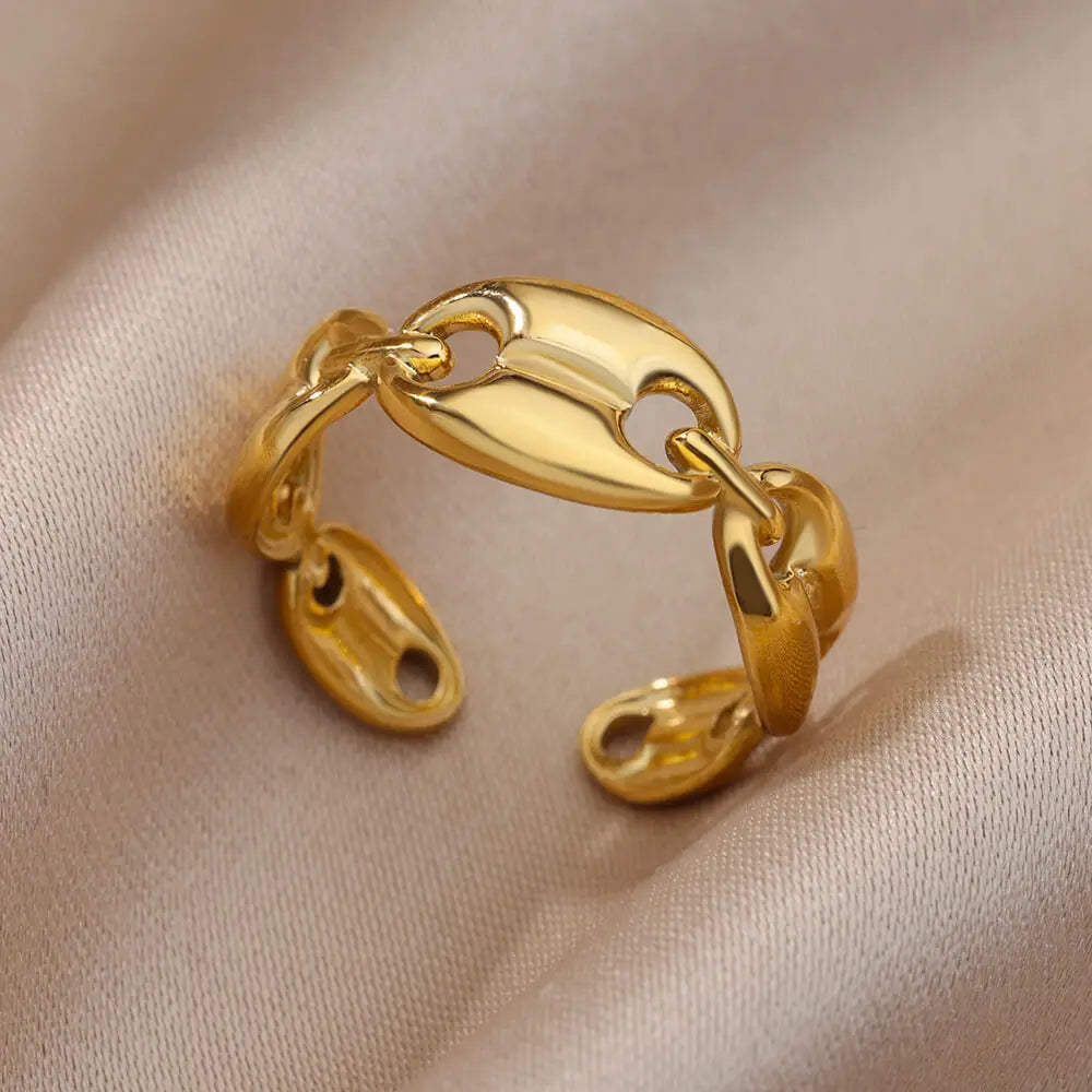 Edelstahl Ringe Für Frauen Männer Gold Farbe Hohl Weit Offenen Ring Weiblich Männlich Mode Hochzeit Party Finger Schmuck Geschenk 2024