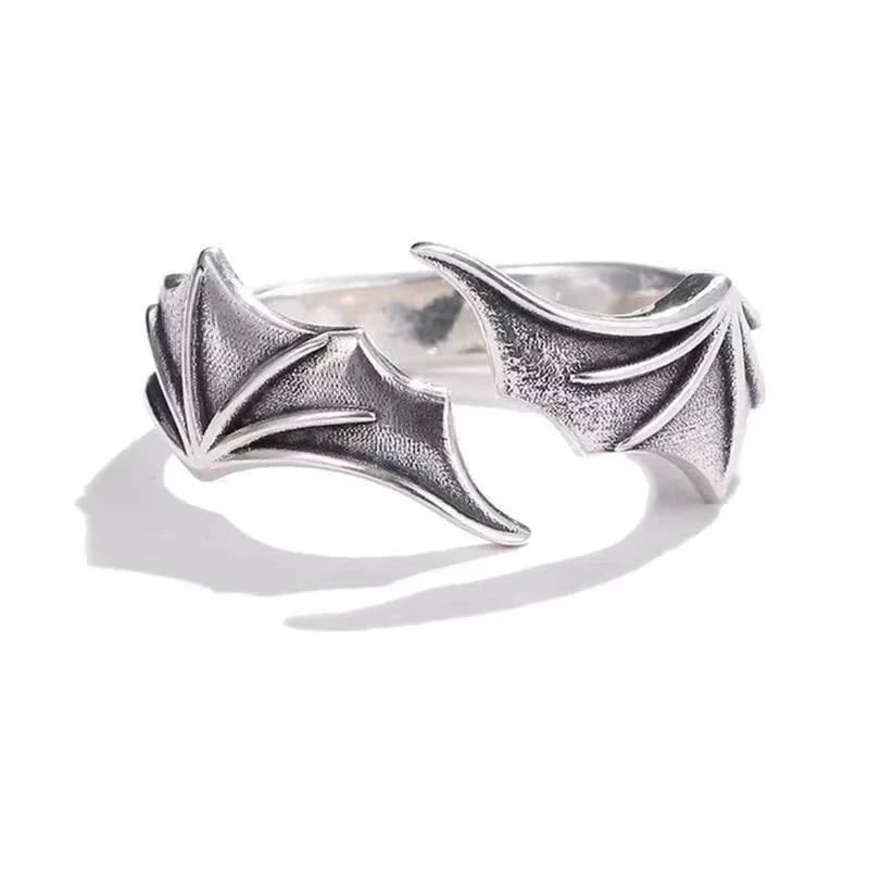 FTCY 2 Stück Vintage Engel Teufelsflügel Verstellbare Ringe für Männer Frauen Hip Hop Retro Silber Farbe Paare Ringe Party Geschenke Schmuck