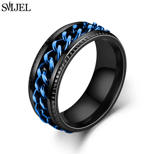 Coole Edelstahl Drehbare Kette Herren Ring Multifunktionale Mode 8mm Fidget Spinner Ringe Paar Schmuck bague homme 2025