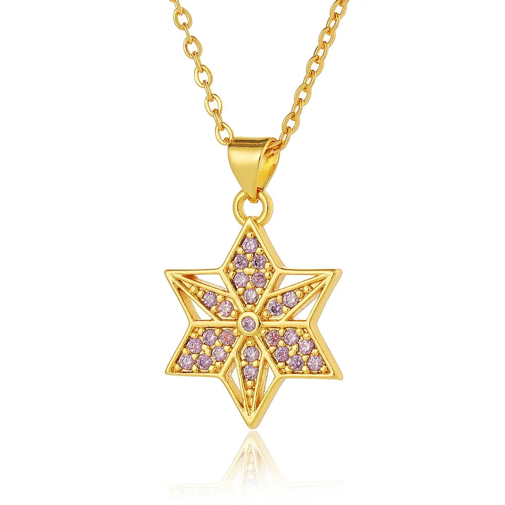 Kubischer Zirkonia-Kristall, jüdischer Davidstern, Anhänger, Kette, Halskette für Damen, vergoldetes Messing, CZ-Steine, Salomosiegel, Schmuck