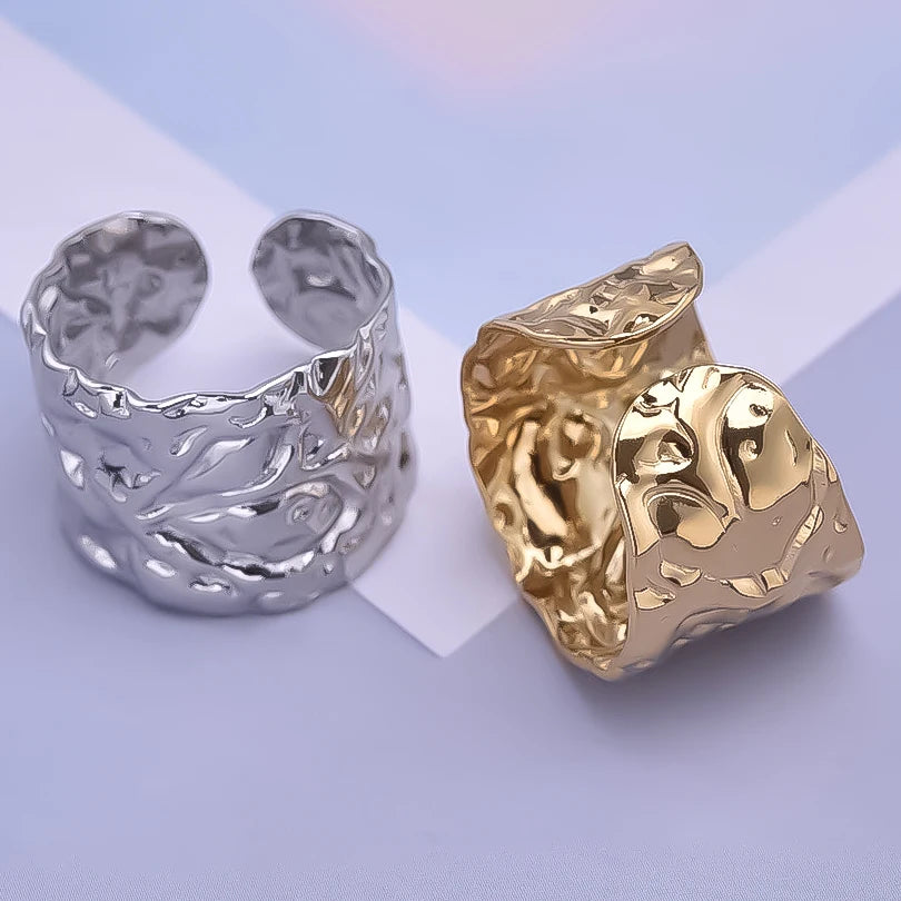 1/2/3 stücke mischen Farbe klobigen breiten Ring offene Edelstahl ringe für Frauen Männer Accessoires unregelmäßige Oberfläche kpop Modeschmuck