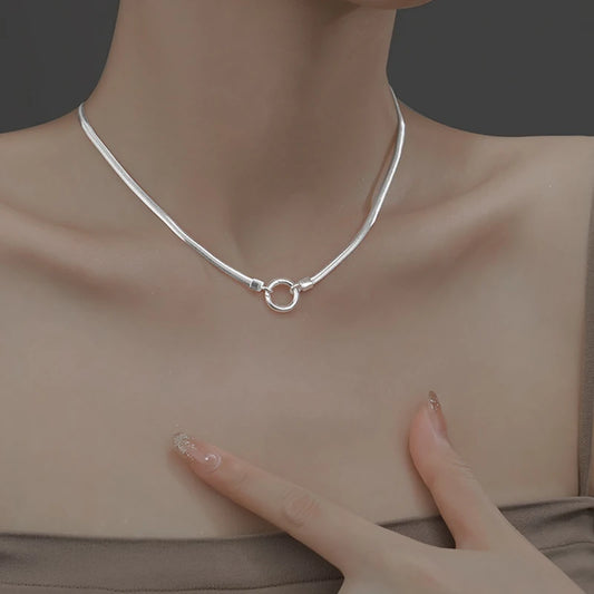 Neue Sterling Silber Halskette 45-50-55CM Einfache Halsband Schlange Glod Knochen Runde Zubehör männer & Frauen edlen Schmuck Party Geschenk