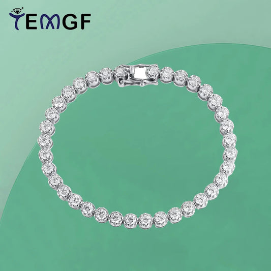 TEMGF S925 Sterling Silber Armband Voll 3mm Zirkon Inlay für Frauen Mädchen Funkelnden Feinen Schmuck Trendy Geburtstag Liebe geschenke