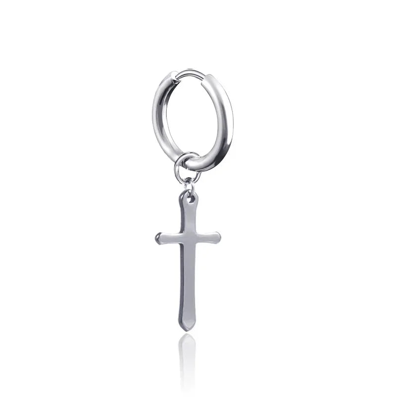 Geometrie Unisex Titan Edelstahl Drop Creolen chinesische Charakter Quaste Kette Mann Stern Kreuz Drachen feder