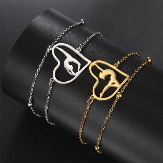 EUEAVAN Edelstahl Gymnastik Armbänder für Frauen Mode Herz Tänzerin Sport Armband Geburtstag Party Schmuck Großhandel