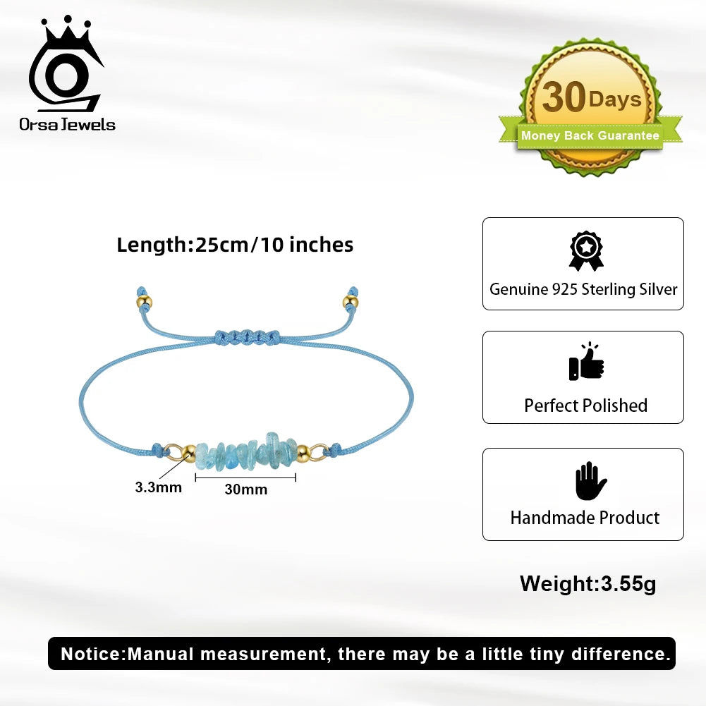 ORSA JEWELS Unregelmäßiges Naturstein-Armband, 100 % 925er Sterlingsilber, Kette für Frauen, heilender handgefertigter Armbandschmuck GMB53