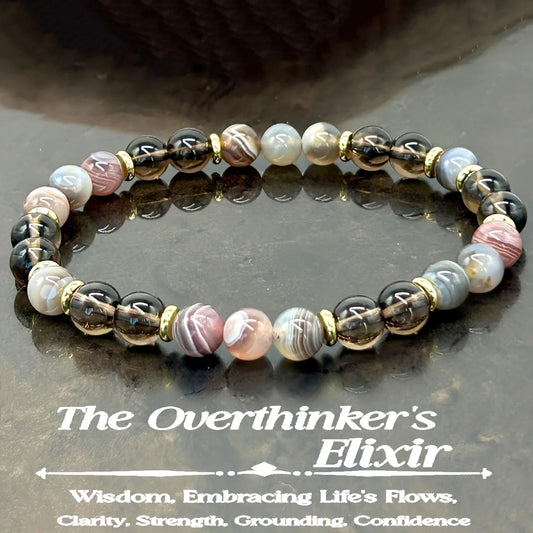 1 Stück/Überdenkungsarmband aus Botswana-Achat und Rauchquarz, handgefertigter Schmuck für Männer und Frauen, Weisheits- und Stärkeschmuck