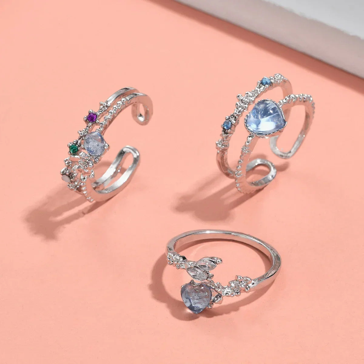 2024 mode Schmuck Kristall Ringe Herz Einstellbare Ring Unregelmäßige Geometrie Punk Vintage Ringe Set für Frauen Mädchen Heiße Verkäufe