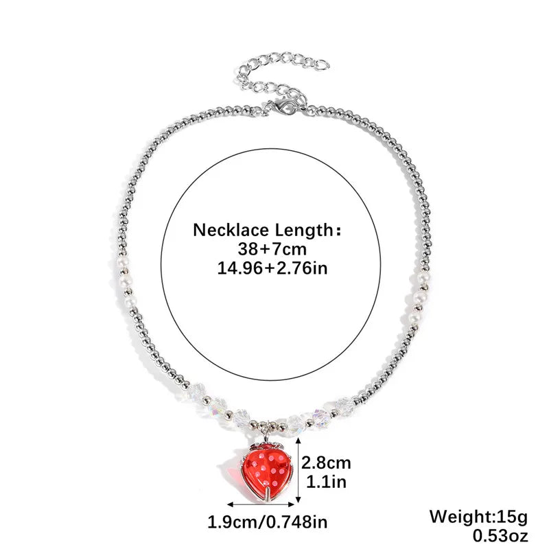 Süße einfache rote Kirsche Anhänger Schlüsselbein Halsketten für Frauen Kragen Metall Barock Perle Ketten Halskette Hochzeit Schmuck Geschenke