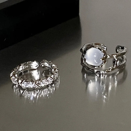 Herz Offene Ringe für Frauen Korea Geometrische Kristall Mondstein Gothic Finger Ring Y2K Zubehör Trendy Ästhetischen Schmuck Geschenk