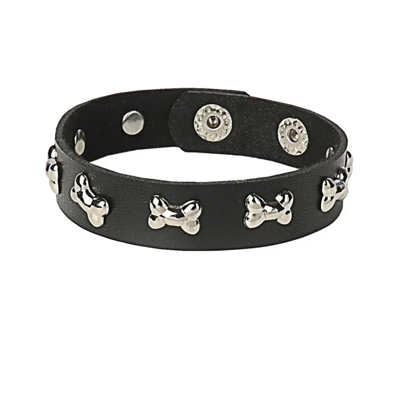Punk-Lederarmband für 90er-Jahre-Männer und Frauen, Nieten-Manschettenarmband, verstellbares schwarzes Lederarmband, Metallbesatz, Schmuck, Geschenk