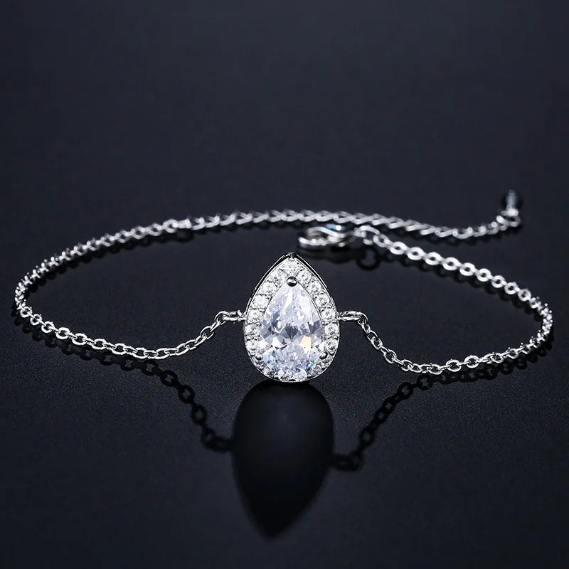 ZAKOL Klassisches Wassertropfen-Zirkonia-Hochzeitsschmuck-Set für Frauen, glänzender AAA-Kubikzirkon, Ohrringe, Halskette, Schmucksets, Geschenk