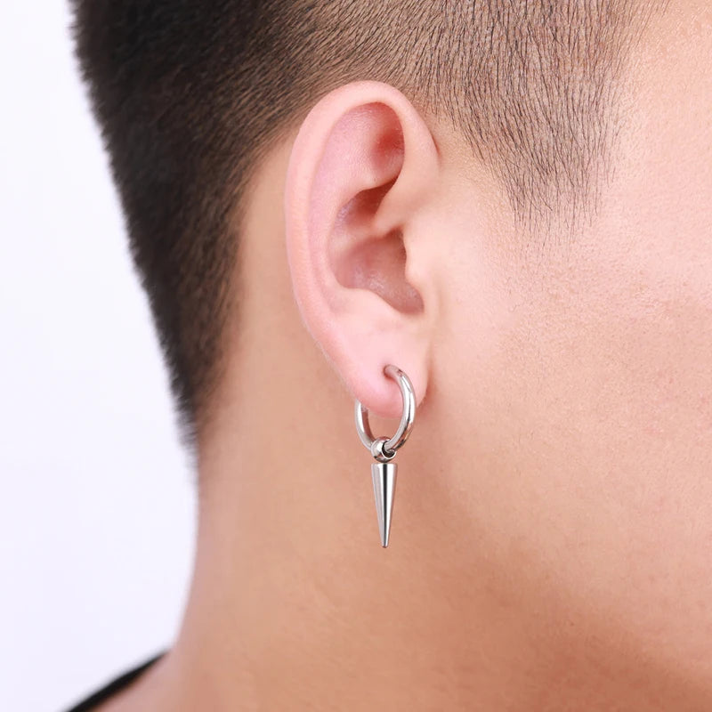 Geometrie Unisex Titan Edelstahl Drop Creolen chinesische Charakter Quaste Kette Mann Stern Kreuz Drachen feder