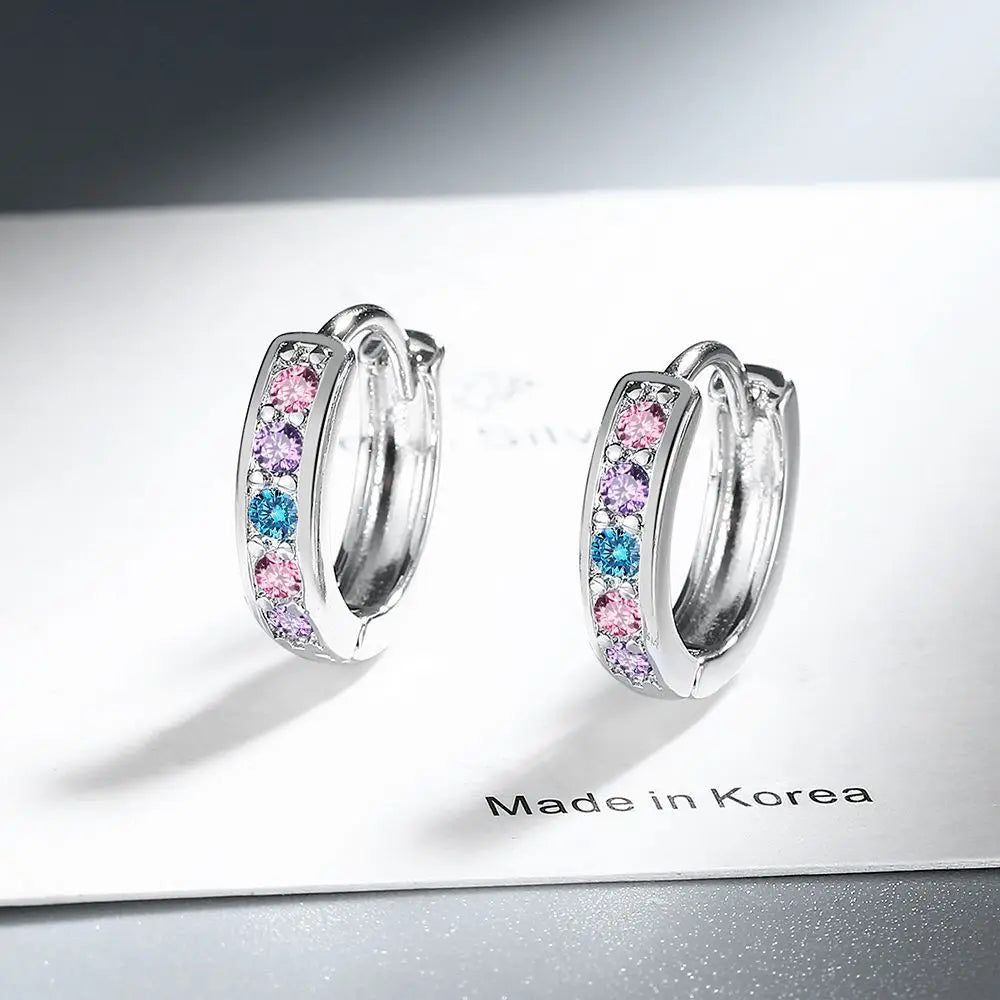 Ring-Ohrringe aus 925er-Sterlingsilber mit Regenbogen-Zirkon für Damen, eleganter Schmuck, Großhandel, Accessoires, Schmuck, verhindert Allergien