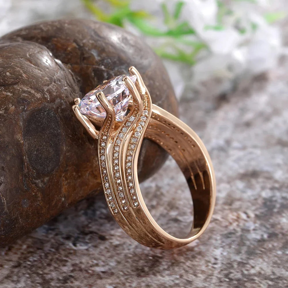 Wunderschöne Solitär-Zirkonia-Brauthochzeitsringe in Goldfarbe, Verlobungsfeier, brillanter Damenschmuck, Anillos De Mujer Alem