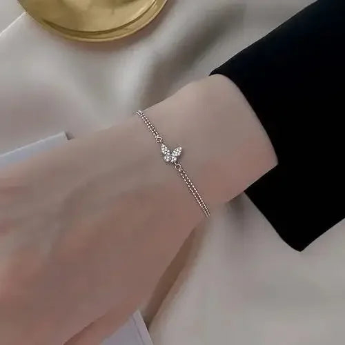Diamantbesetztes Schmetterlingsarmband aus 925er-Sterlingsilber für Damen, Modeschmuck, Temperament, Blume, verstellbares Armband
