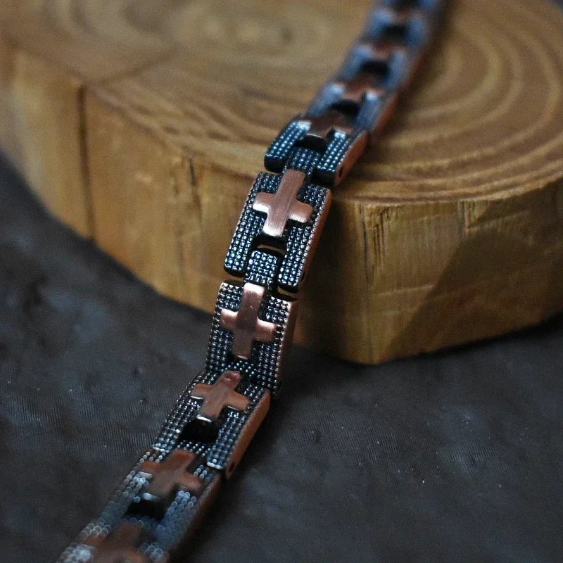 Armbänder aus reinem Kupfer für Männer, magnetisches Armband, Wikinger-Kreuztherapie, Arthritis, Handkette, gesunder Schmuck, männliches Armband
