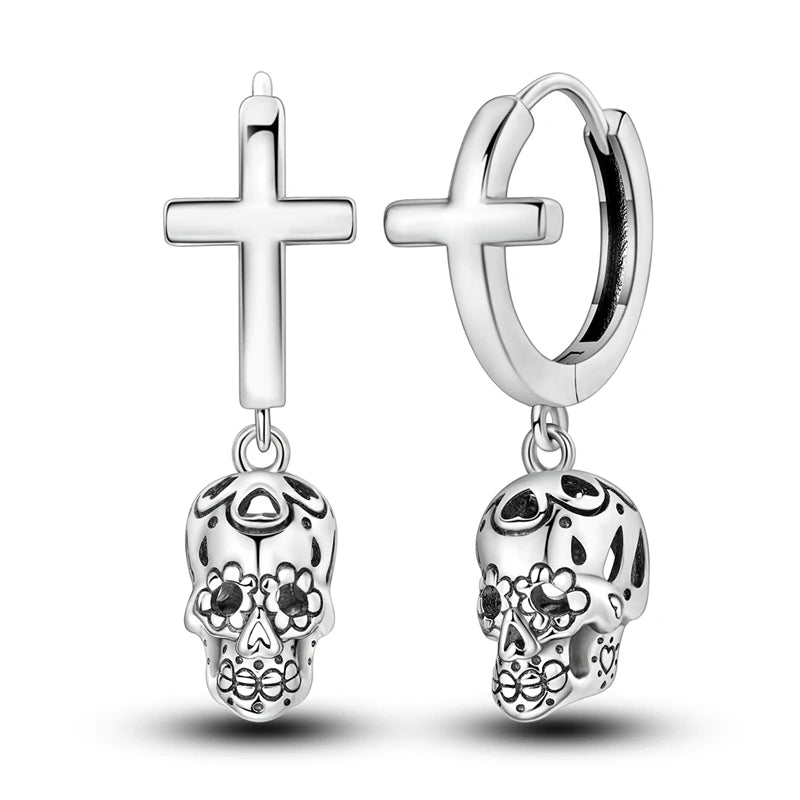 Original 925 Sterling Silber Hand von Fatima Blue Eye of Evil Creolen Kreuz Eardrop Ohrringe für Frauen Geschenk