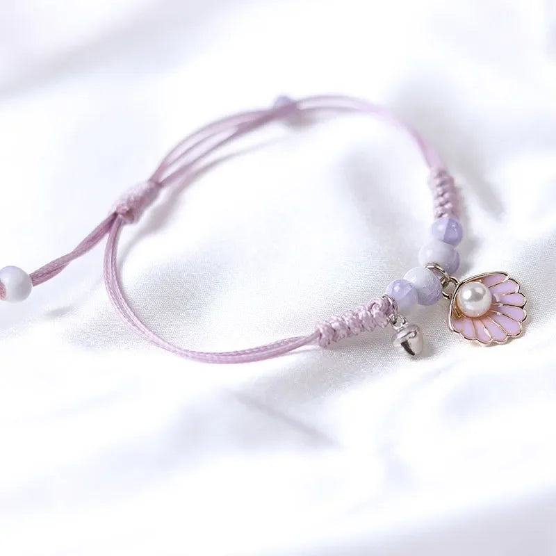 Kreative Seestern Muscheln Perle Anhänger Armband Frauen Mädchen Handgemachte Lila Geflochtene Armreif Einstellbar Sommer Sand Geschenke Schmuck