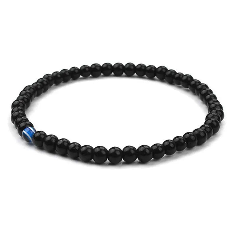 2 Stück türkische blaue böse Augen Armband schwarze Natursteinperlen Obsidian Männer Beacelet für Frauen Männer Yoga Hand Schmuck Geschenke 6 mm